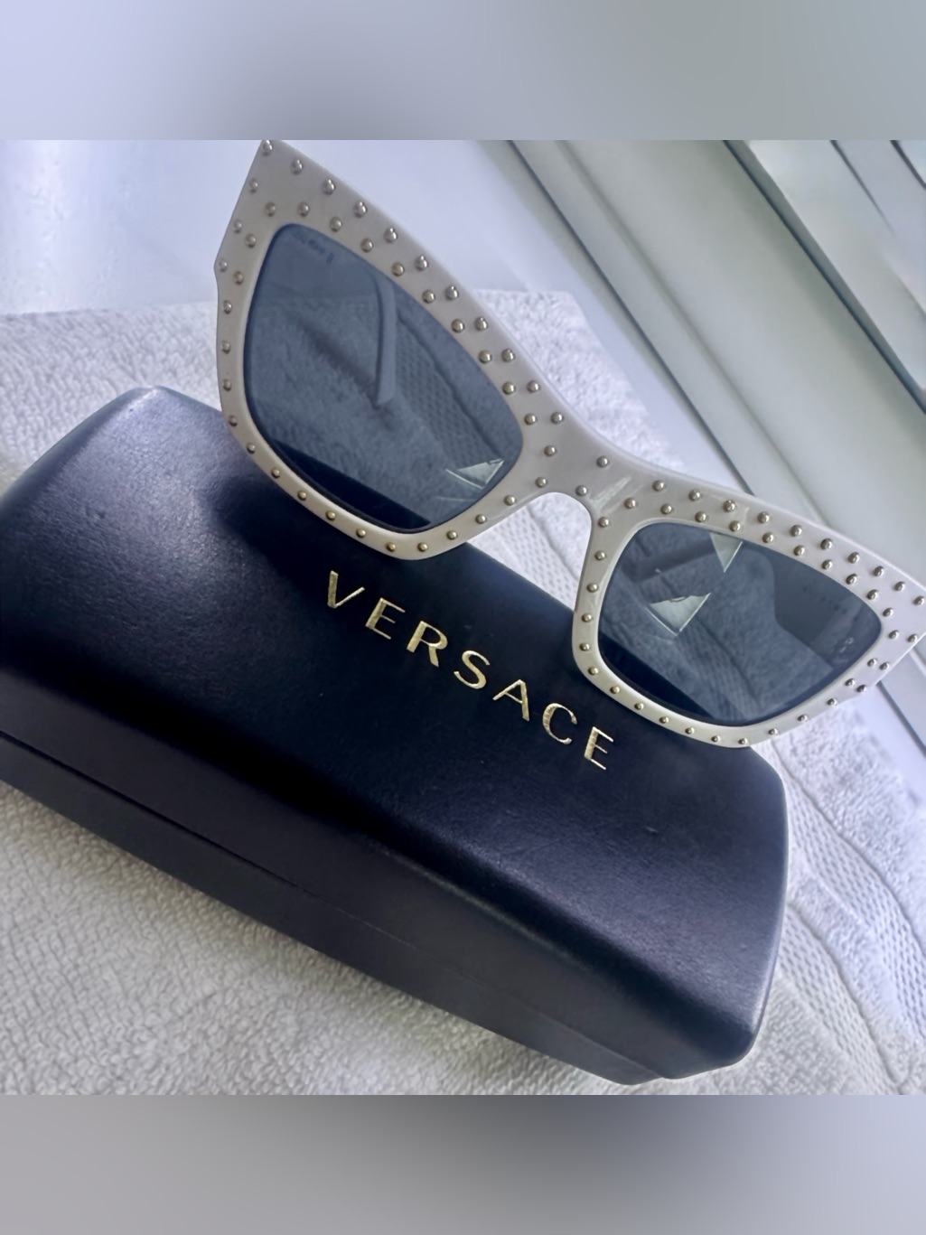 Versace White Studded Cat-Eye Sunglasses
